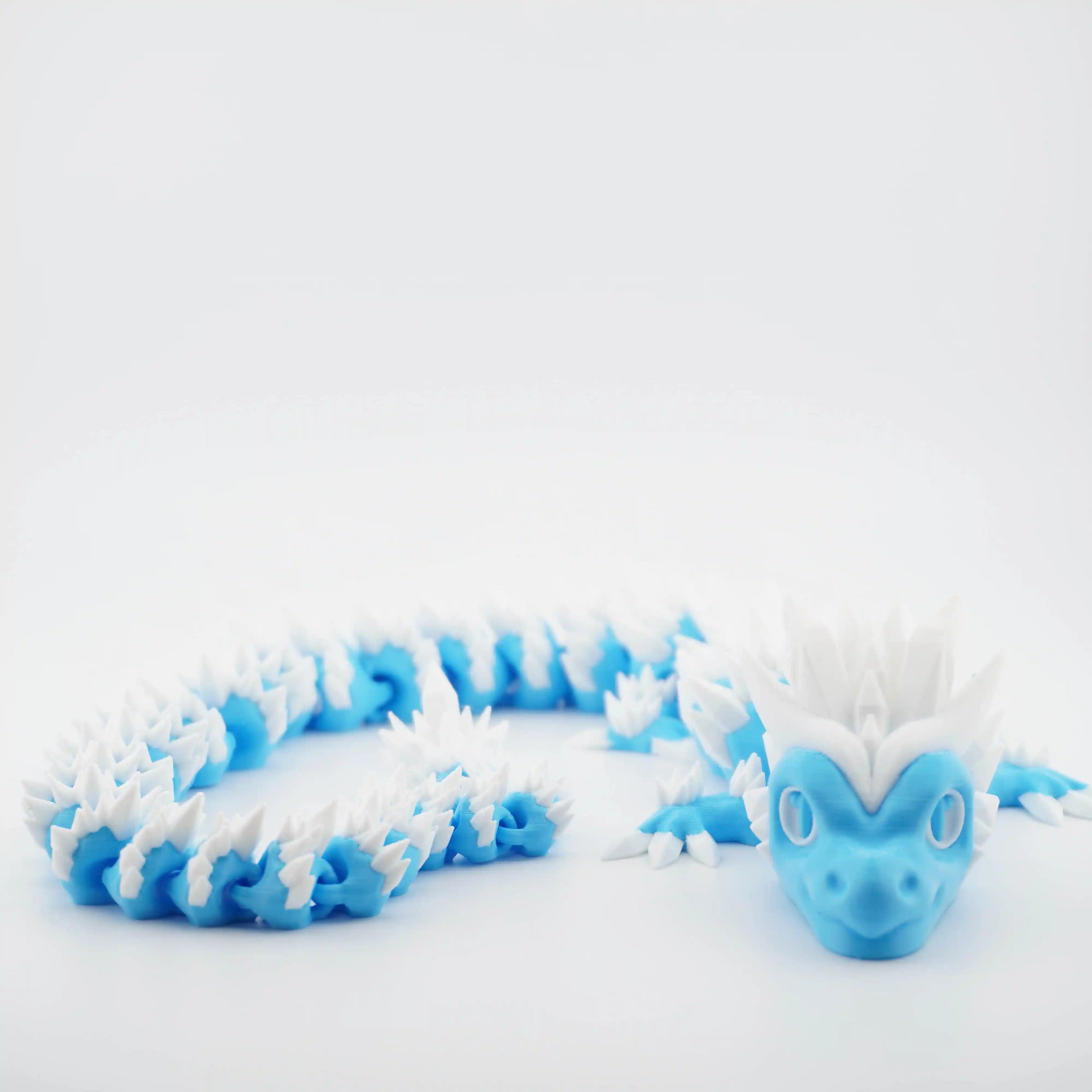 Cyan and White Articulated Dragon Large - 130g, 60cm