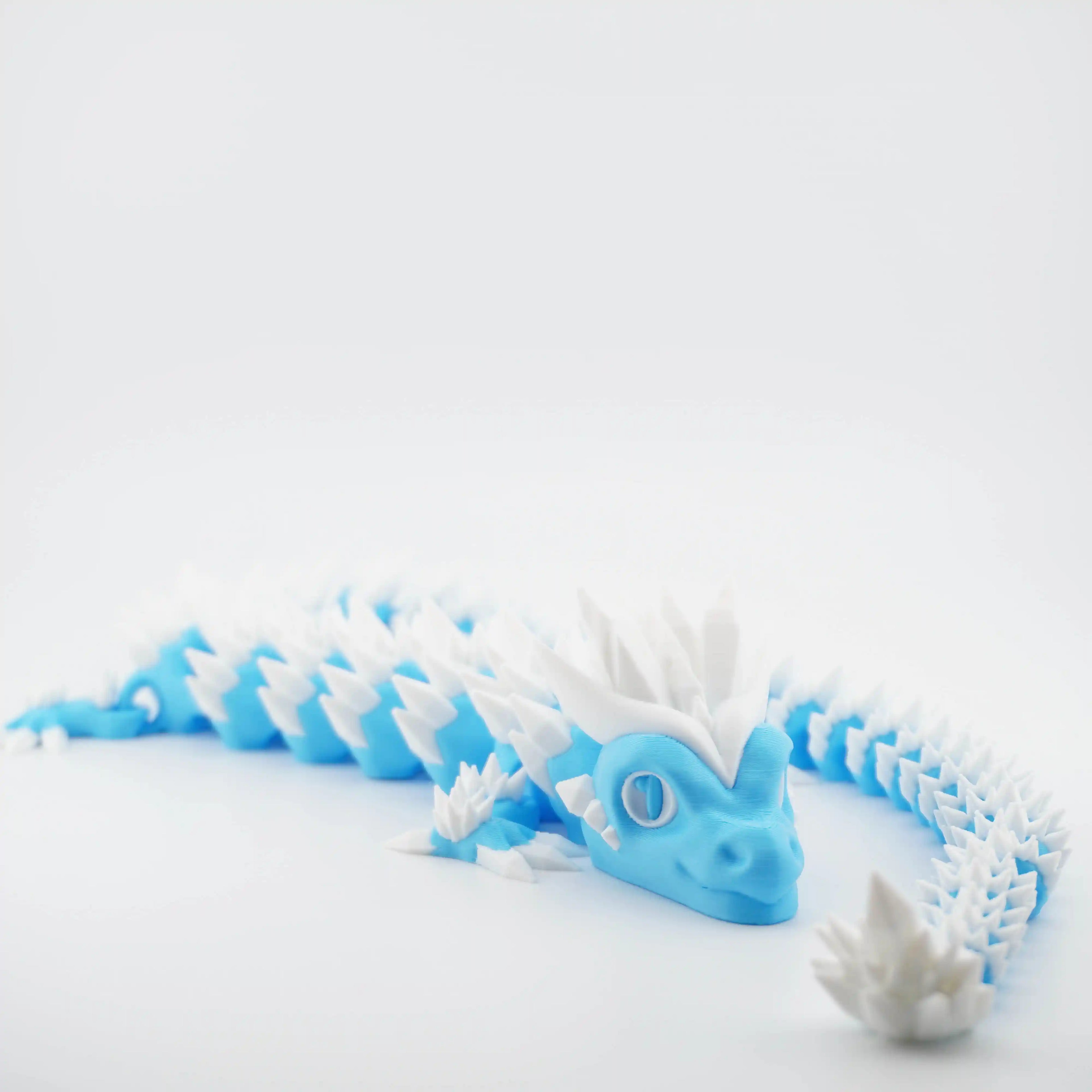 Cyan and White Articulated Dragon Large - 130g, 60cm