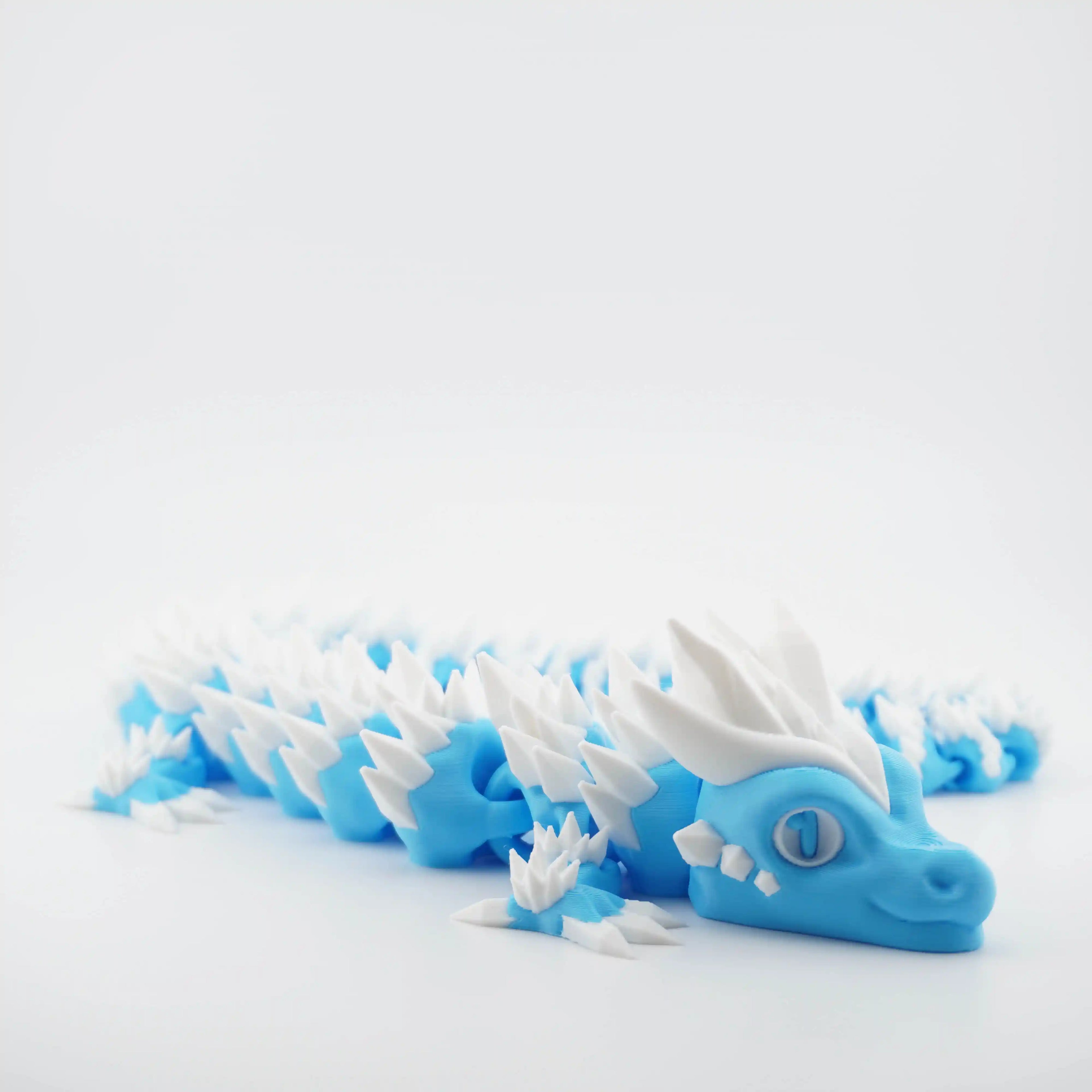 Cyan and White Articulated Dragon Large - 130g, 60cm