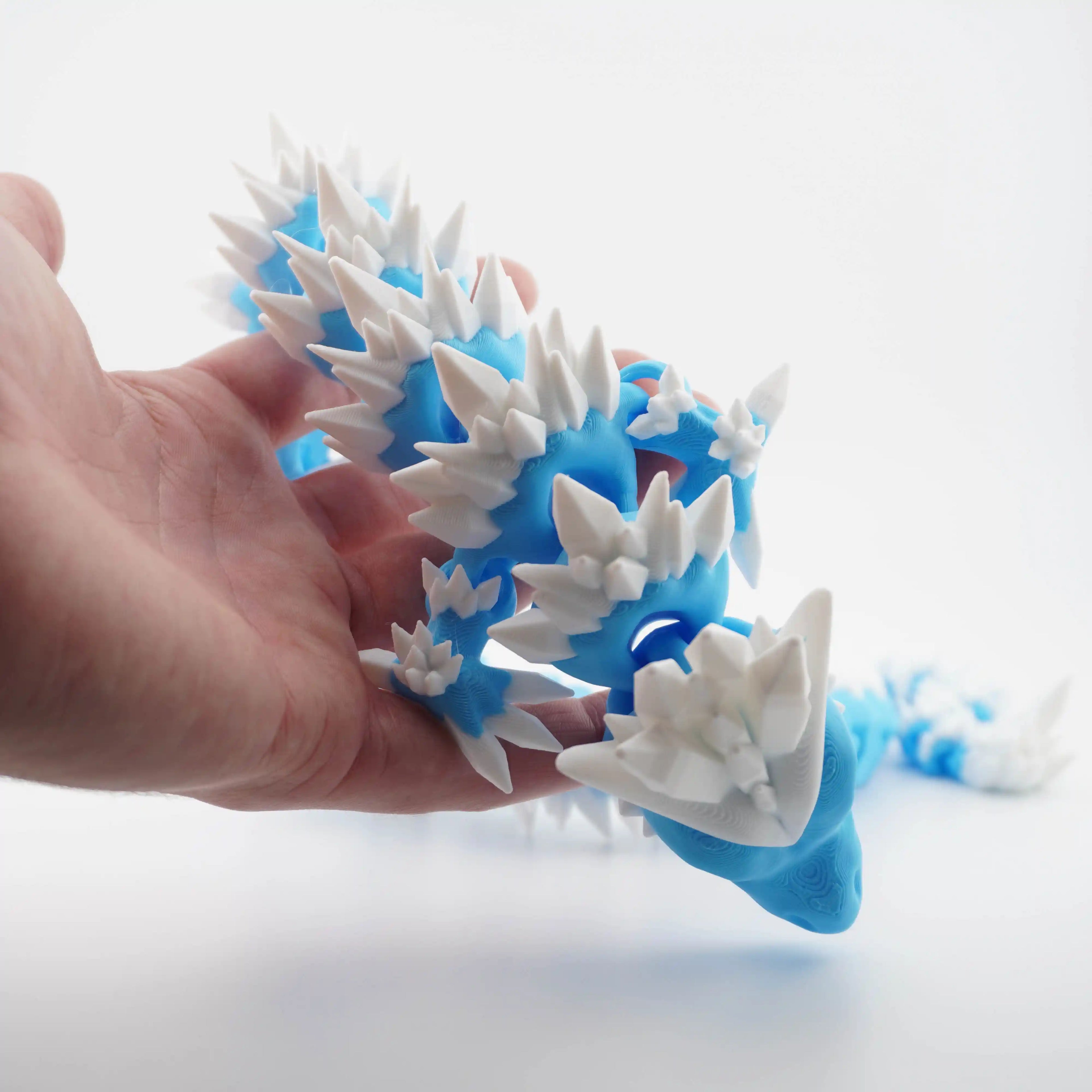 Cyan and White Articulated Dragon Large - 130g, 60cm